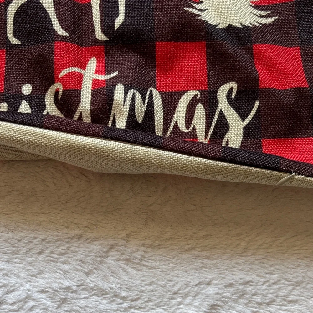Christmas Farmhouse Throw Pillow Covers Set - Red Plaid & Cream Truck